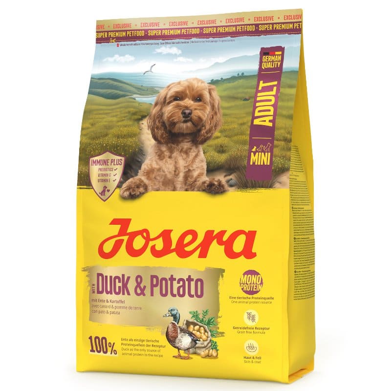 Josera Mini Adult Duck & Potato sausā suņu barība mazajām šķirnēm bezgraudu ar pīli 900 g